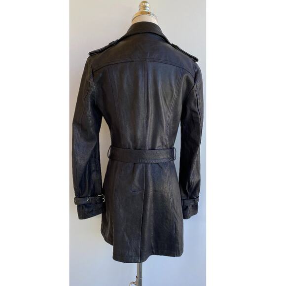 Vincent's Gunmetal Leather Peacoat Trenchcoat Italian Artisan sz 42, US 4-6 - Picture 10 of 16